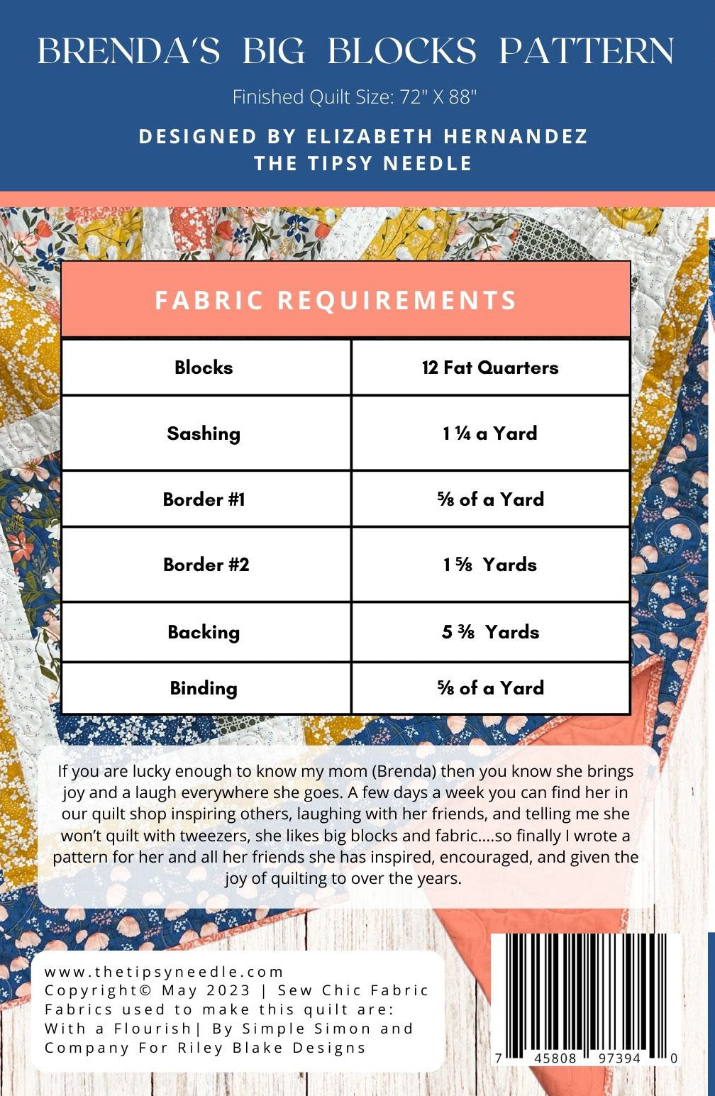 TTN-122 Brenda's Big Blocks Digital Quilt Pattern