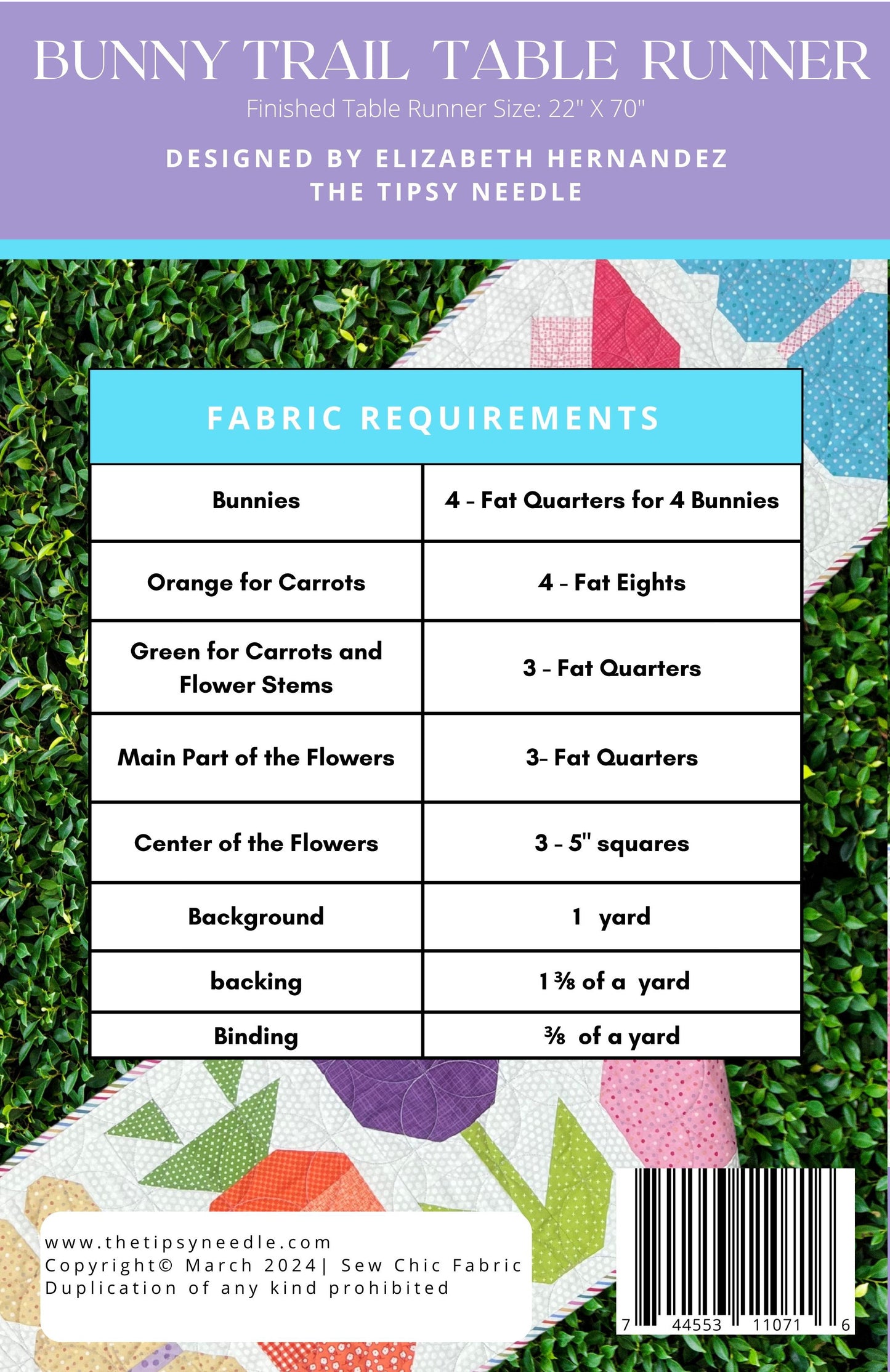 TTN-131 Bunny Trail Table Runner Digital PDF Pattern