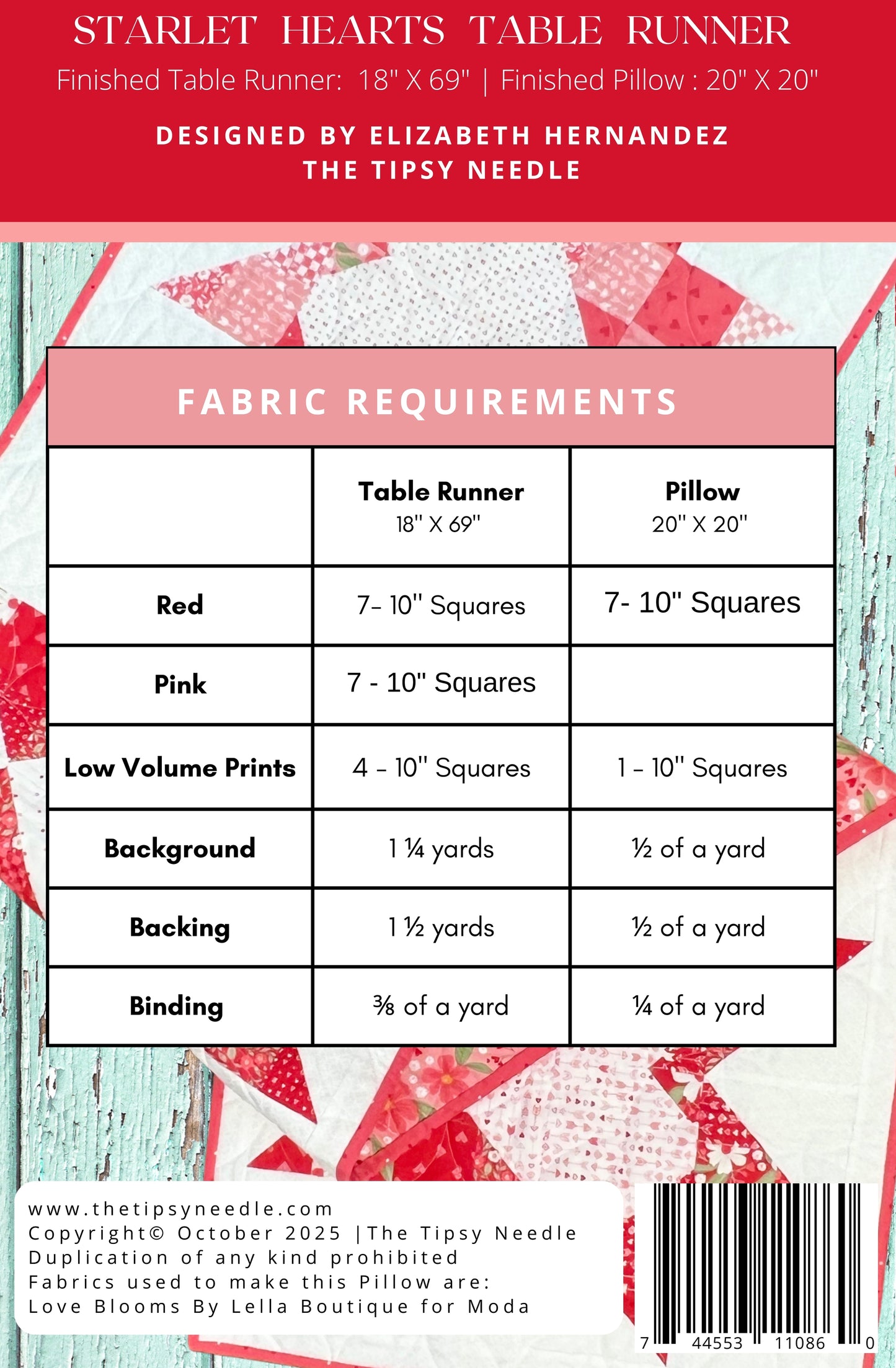 TTN-146 Starlet Heart Table Runner Print