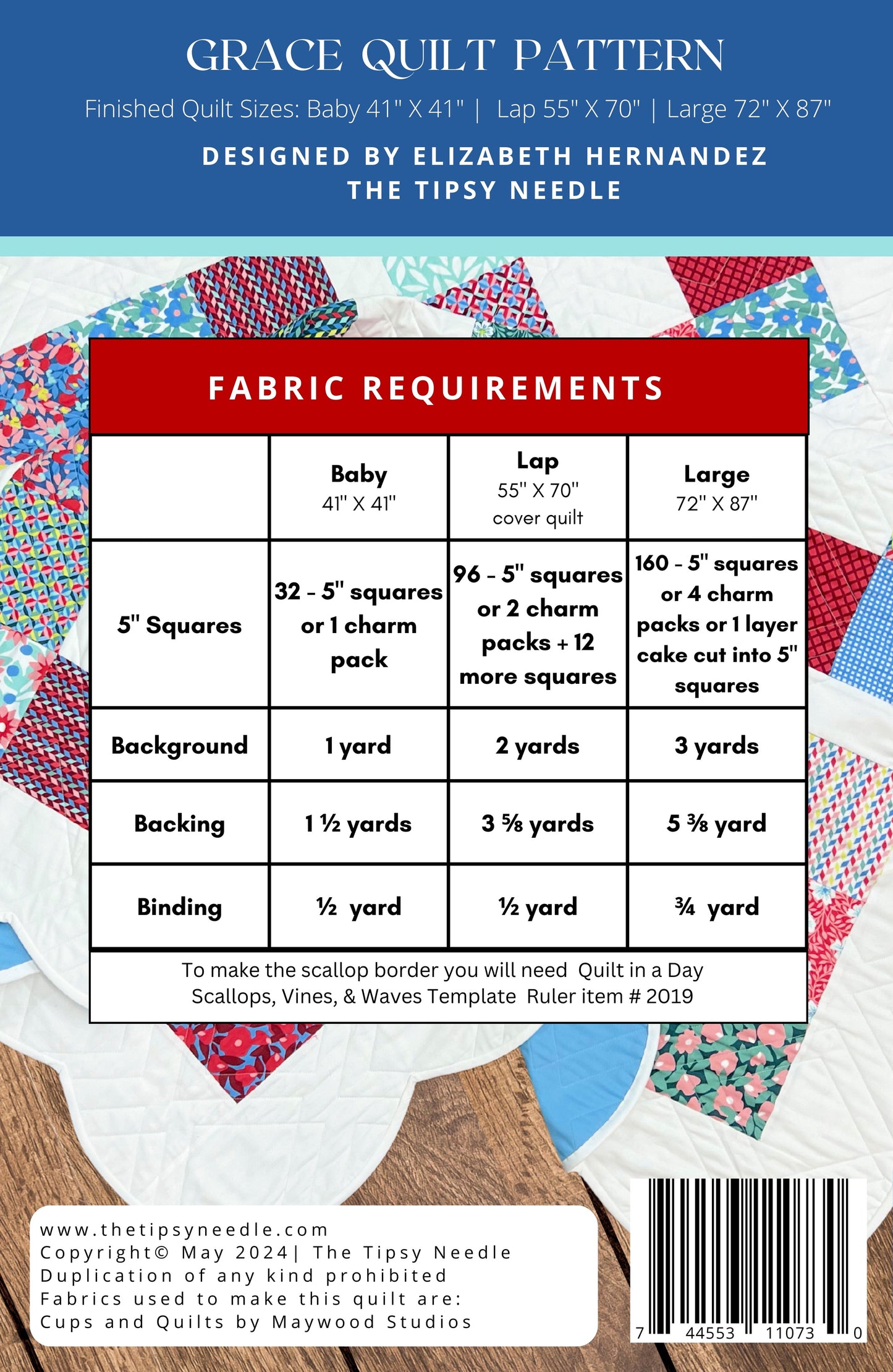 TTN-133 Grace Quilt Pattern Printed