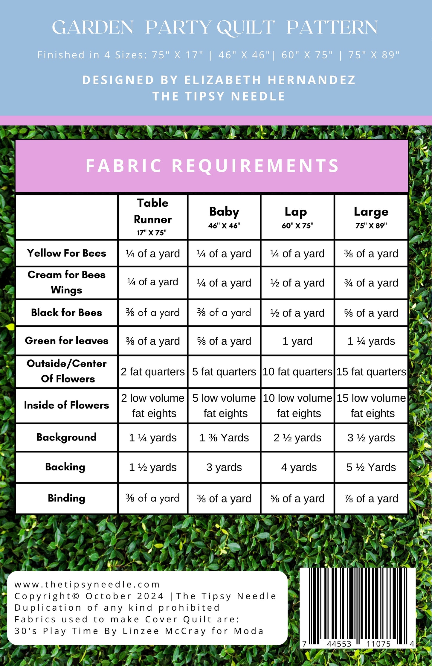 TTN-135 Garden Party Quilt and Table Runner Digital PDF Pattern