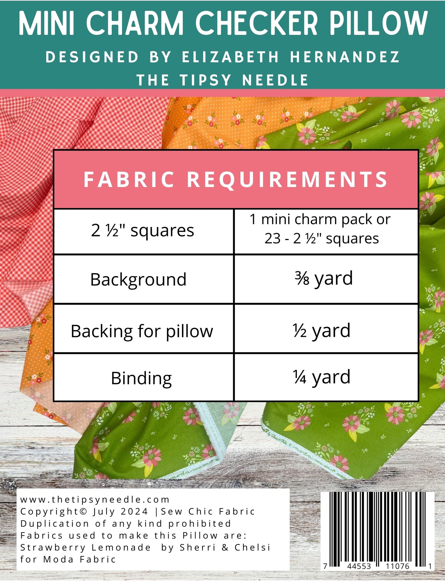 TTN-136 Checker Mini Charm Pillow Printed Pattern