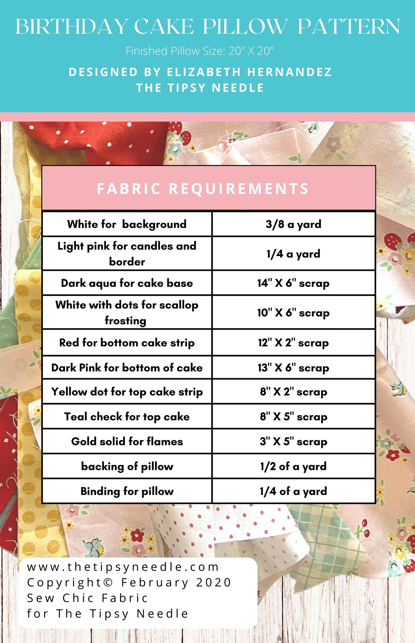 TTN-121 Birthday Cake Printed Pillow Quilt Pattern