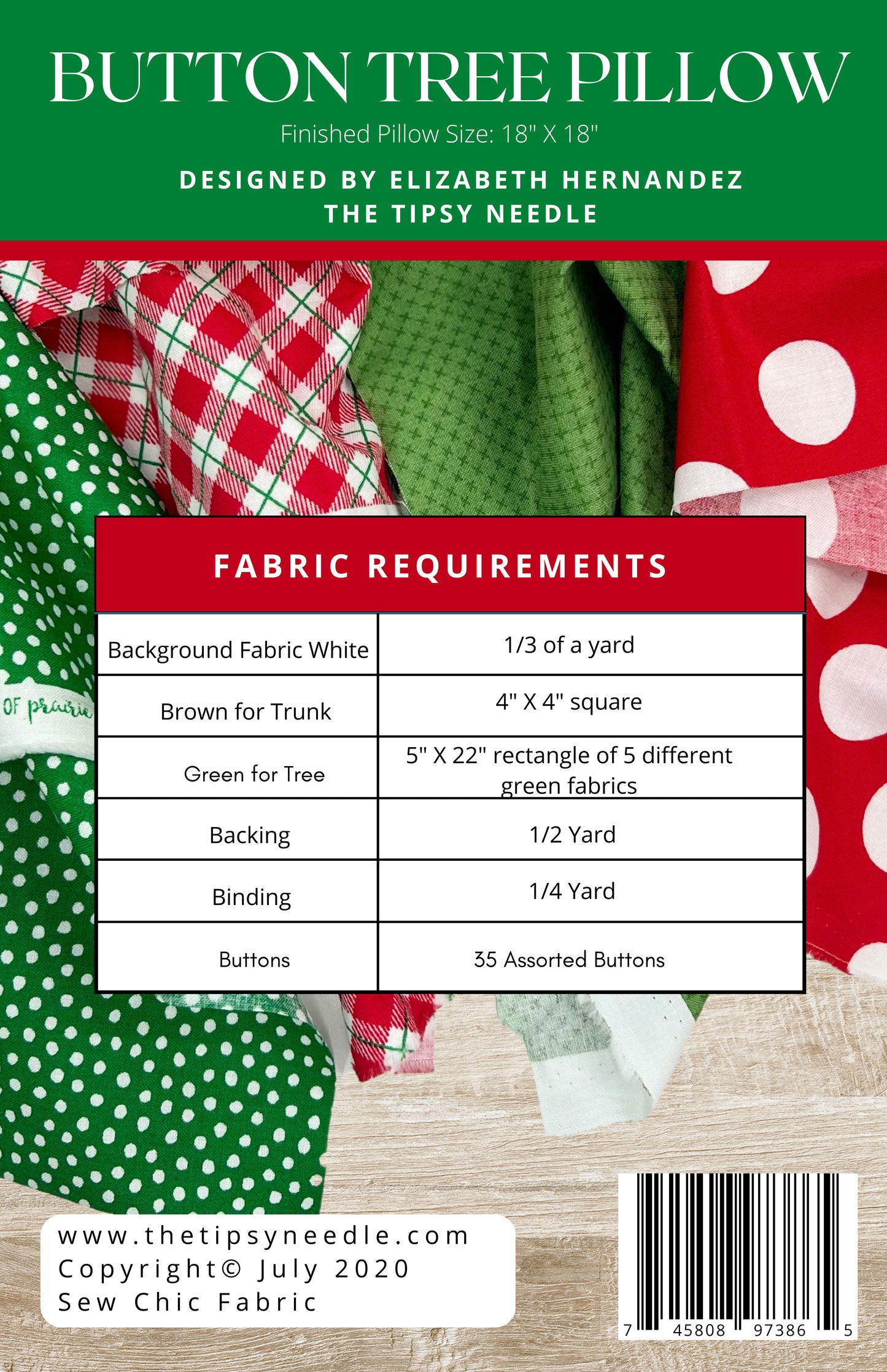 TTN-114 Button Tree Pillow Printed Quilt Pattern