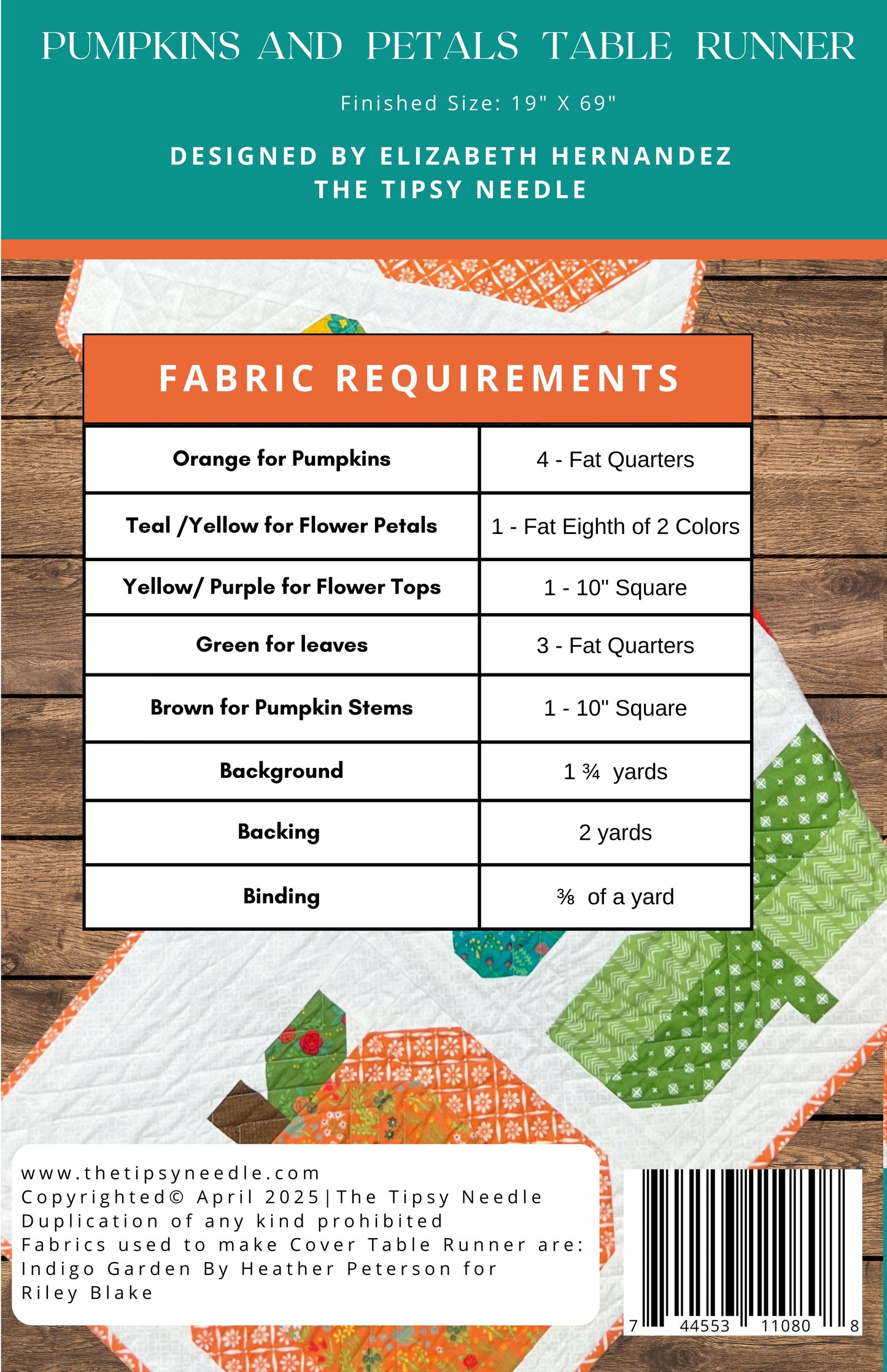 TTN-140 Pumpkins and Petals Table Runner Printed Pattern