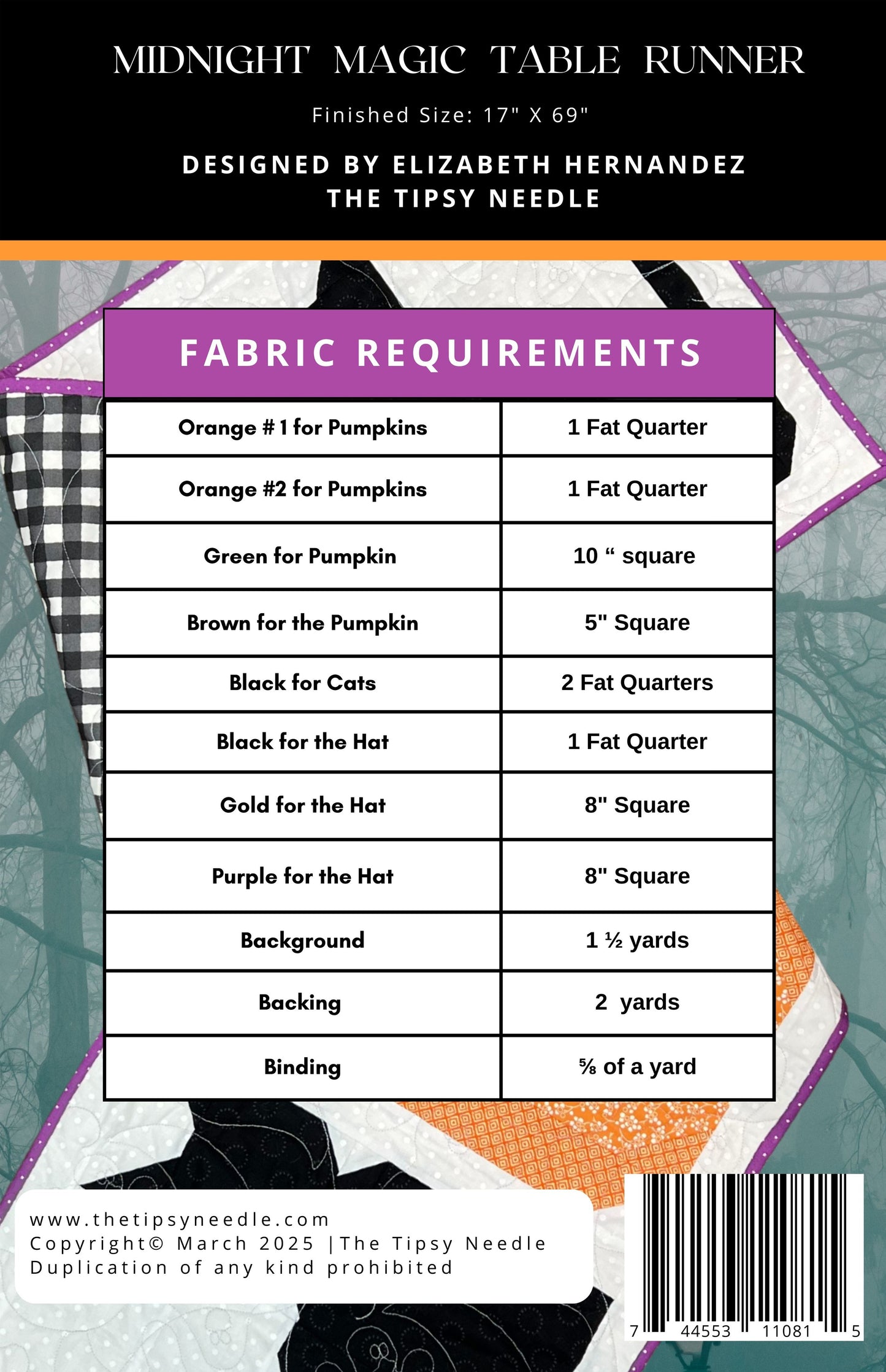 TTN-141 Midnight Magic Table Runner Printed Pattern