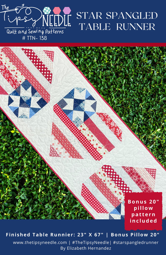 TTN-138 Star Spangled Table Runner and Pillow Printed Pattern
